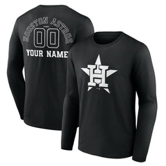 Houston Astros Monochrome Personalized Name & Number Long Sleeve T-Shirt Lifestyle
