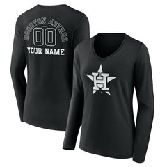 Houston Astros Women's Monochrome Personalized Name & Number Long Sleeve V-Neck T-Shirt discount