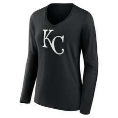 Kansas City Royals Women's Monochrome Personalized Name & Number Long Sleeve V-Neck T-Shirt Clearance