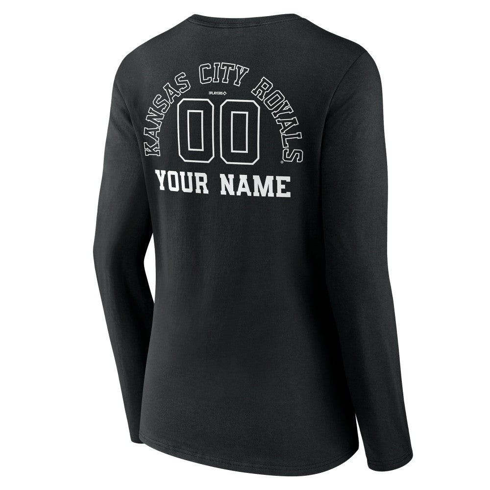 Kansas City Royals Women's Monochrome Personalized Name & Number Long Sleeve V-Neck T-Shirt Clearance
