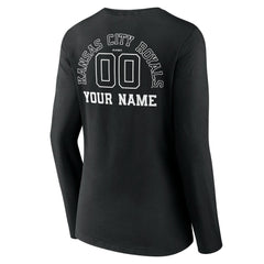 Kansas City Royals Women's Monochrome Personalized Name & Number Long Sleeve V-Neck T-Shirt Clearance