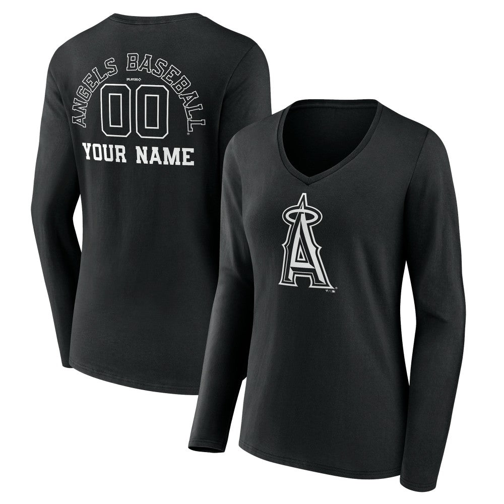 Los Angeles Angels Women's Monochrome Personalized Name & Number Long Sleeve V-Neck T-Shirt Near Me