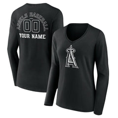 Los Angeles Angels Women's Monochrome Personalized Name & Number Long Sleeve V-Neck T-Shirt Near Me
