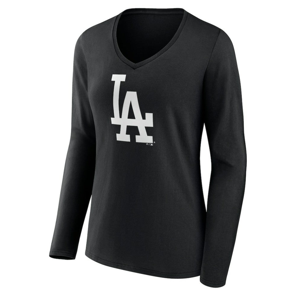 Los Angeles Dodgers Women's Monochrome Personalized Name & Number Long Sleeve V-Neck T-Shirt Clearance