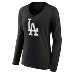 Los Angeles Dodgers Women's Monochrome Personalized Name & Number Long Sleeve V-Neck T-Shirt Clearance