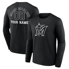 Miami Marlins Monochrome Personalized Name & Number Long Sleeve T-Shirt for sale
