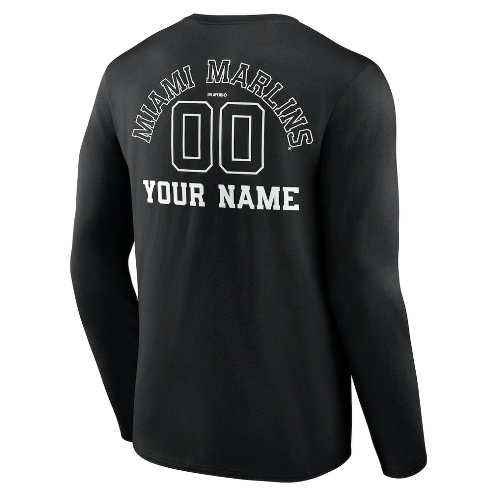 Miami Marlins Monochrome Personalized Name & Number Long Sleeve T-Shirt for sale