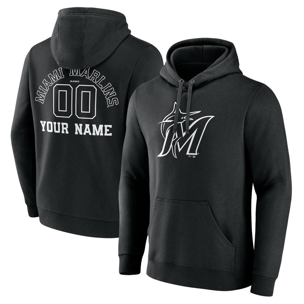 Miami Marlins Monochrome Personalized Name & Number Pullover Hoodie Lifestyle