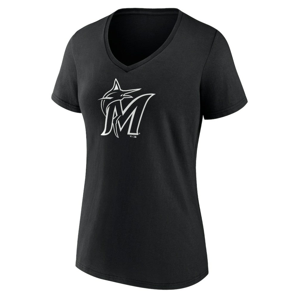Miami Marlins Women's Monochrome Personalized Name & Number V-Neck T-Shirt Lifestyle