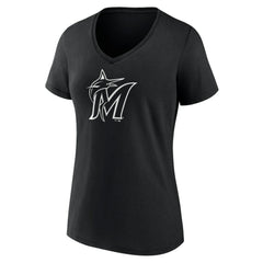 Miami Marlins Women's Monochrome Personalized Name & Number V-Neck T-Shirt Lifestyle