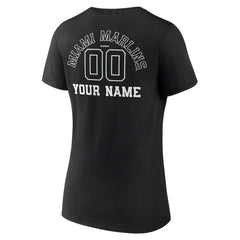 Miami Marlins Women's Monochrome Personalized Name & Number V-Neck T-Shirt Lifestyle