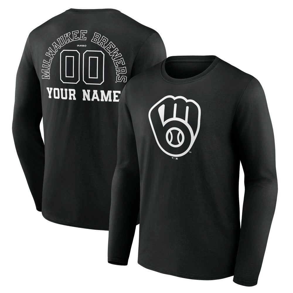 Milwaukee Brewers Monochrome Personalized Name & Number Long Sleeve T-Shirt Near Me