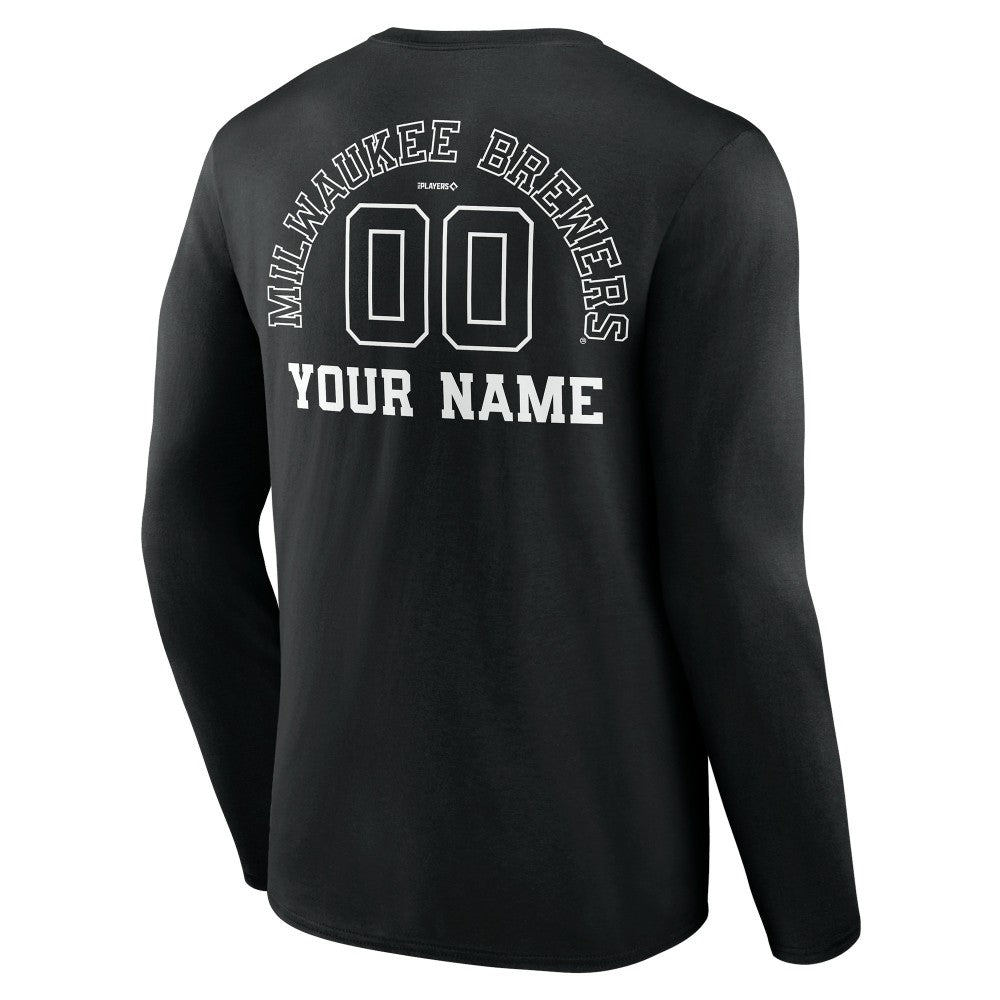 Milwaukee Brewers Monochrome Personalized Name & Number Long Sleeve T-Shirt Near Me