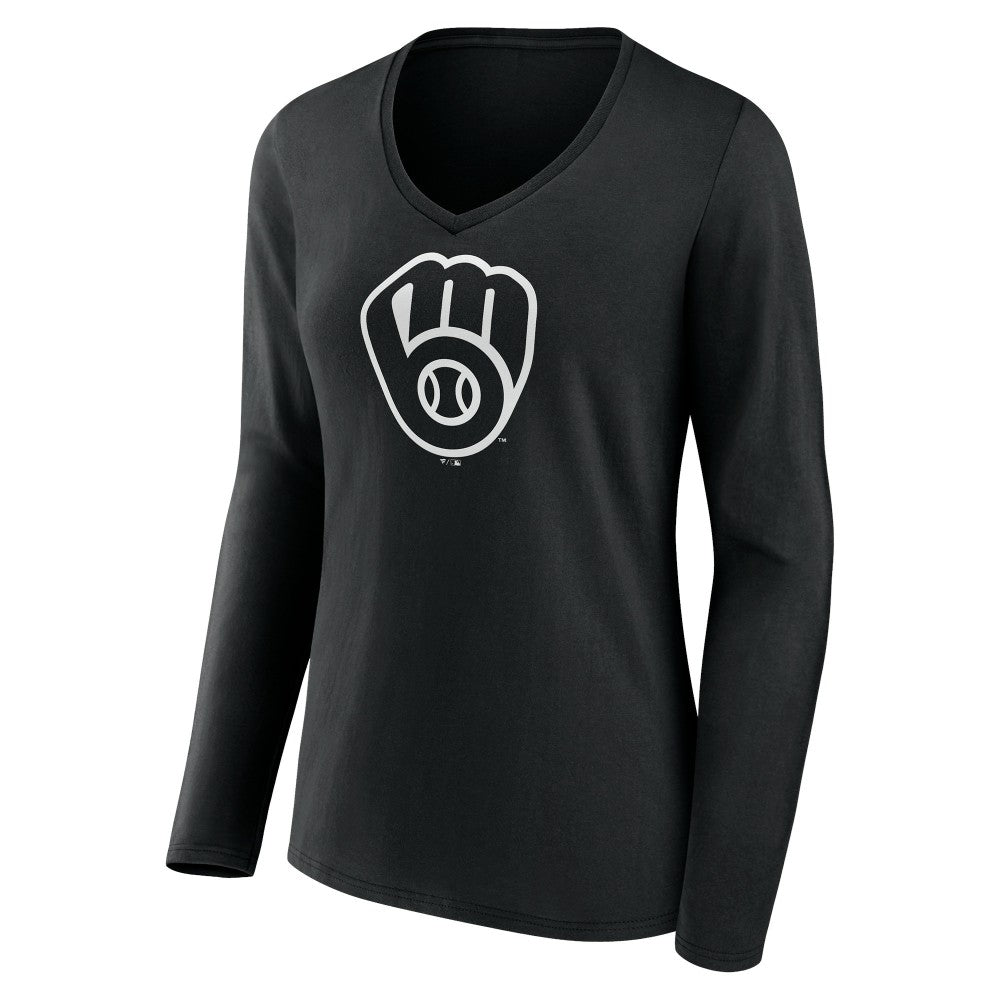 Milwaukee Brewers Women's Monochrome Personalized Name & Number Long Sleeve V-Neck T-Shirt Online