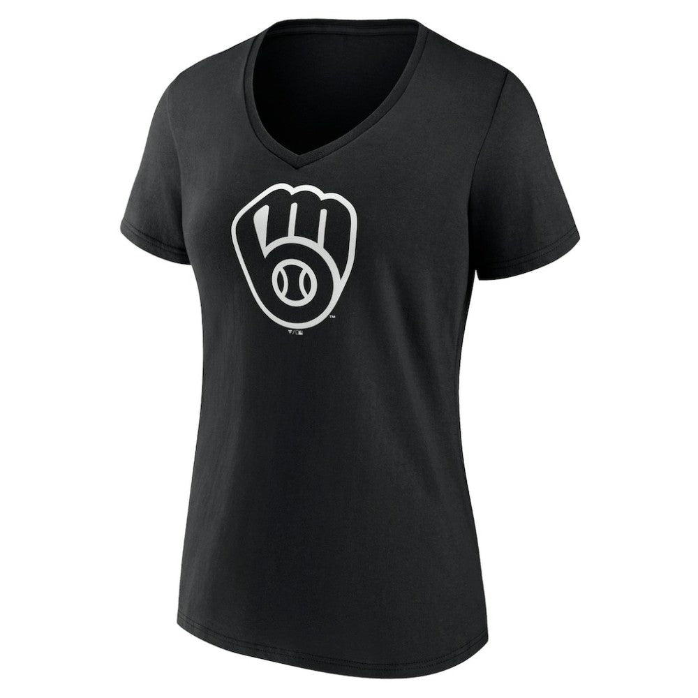 Milwaukee Brewers Women's Monochrome Personalized Name & Number V-Neck T-Shirt On Sale