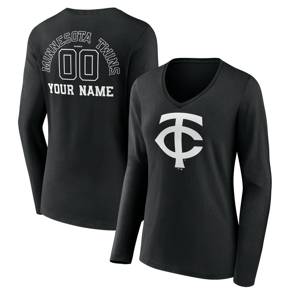 Minnesota Twins Women's Monochrome Personalized Name & Number Long Sleeve V-Neck T-Shirt Clearance