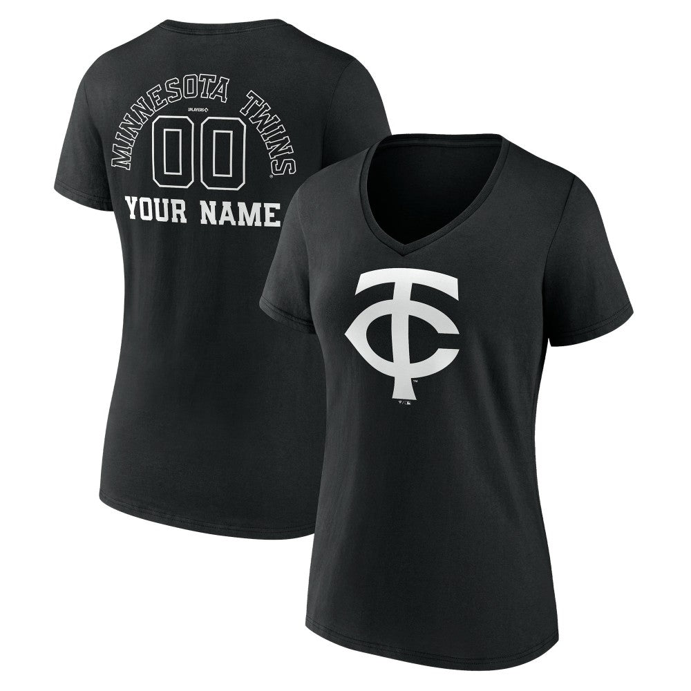 Minnesota Twins Women's Monochrome Personalized Name & Number V-Neck T-Shirt On Sale
