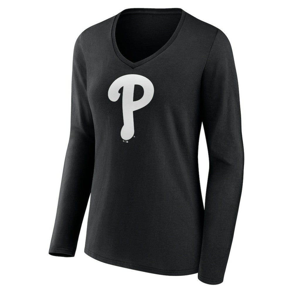 Philadelphia Phillies Women's Monochrome Personalized Name & Number Long Sleeve V-Neck T-Shirt Online