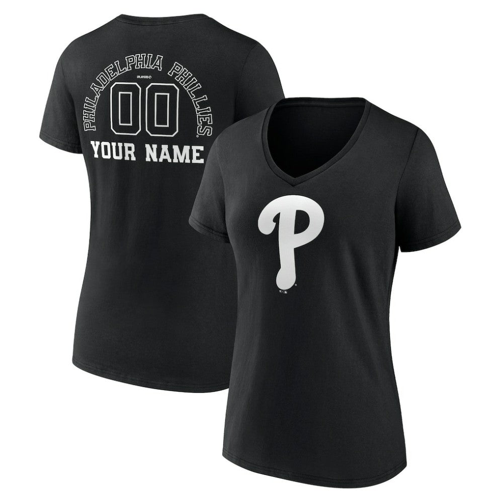 Philadelphia Phillies Women's Monochrome Personalized Name & Number V-Neck T-Shirt Online
