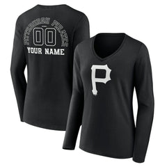 Pittsburgh Pirates Women's Monochrome Personalized Name & Number Long Sleeve V-Neck T-Shirt Online