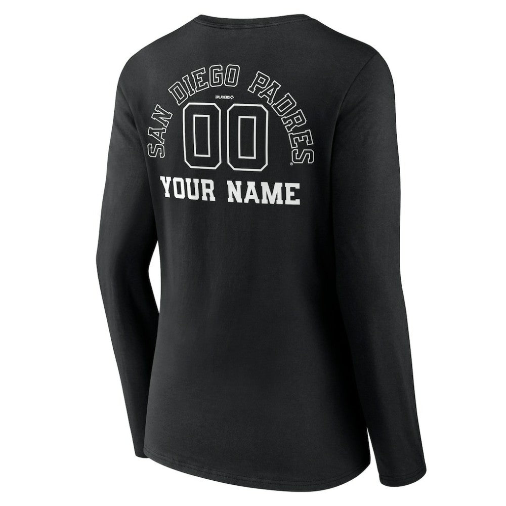 San Diego Padres Women's Monochrome Personalized Name & Number Long Sleeve V-Neck T-Shirt Online