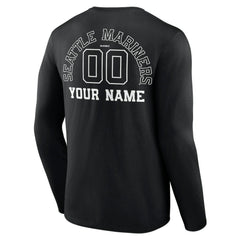 Seattle Mariners Monochrome Personalized Name & Number Long Sleeve T-Shirt Clearance