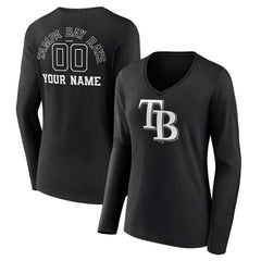 Tampa Bay Rays Women's Monochrome Personalized Name & Number Long Sleeve V-Neck T-Shirt Lifestyle