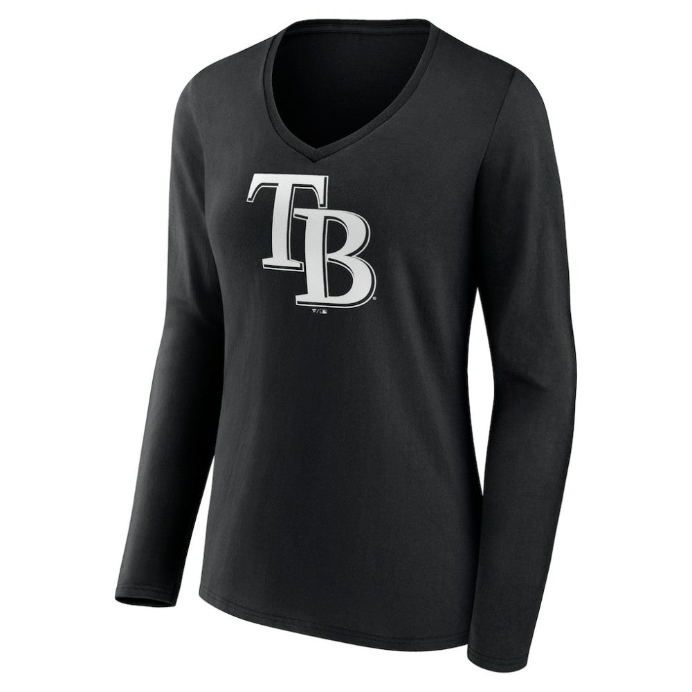 Tampa Bay Rays Women's Monochrome Personalized Name & Number Long Sleeve V-Neck T-Shirt Lifestyle