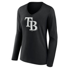 Tampa Bay Rays Women's Monochrome Personalized Name & Number Long Sleeve V-Neck T-Shirt Lifestyle