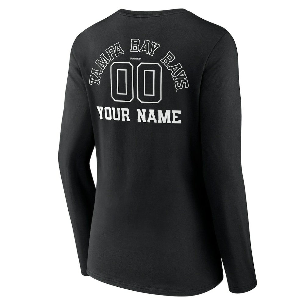 Tampa Bay Rays Women's Monochrome Personalized Name & Number Long Sleeve V-Neck T-Shirt Lifestyle
