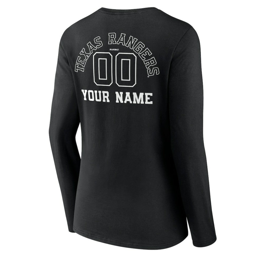 Texas Rangers Women's Monochrome Personalized Name & Number Long Sleeve V-Neck T-Shirt for sale