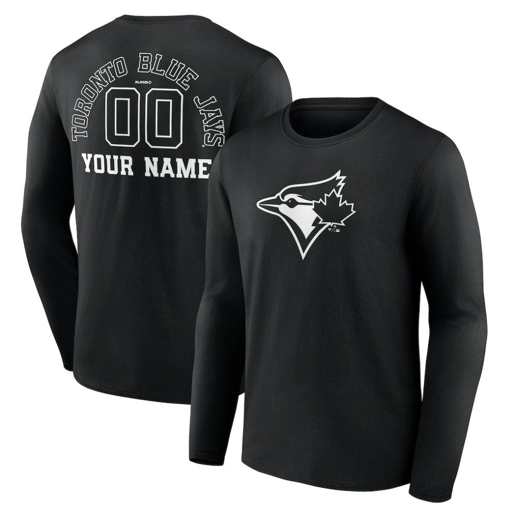 Toronto Blue Jays Monochrome Personalized Name & Number Long Sleeve T-Shirt On Sale