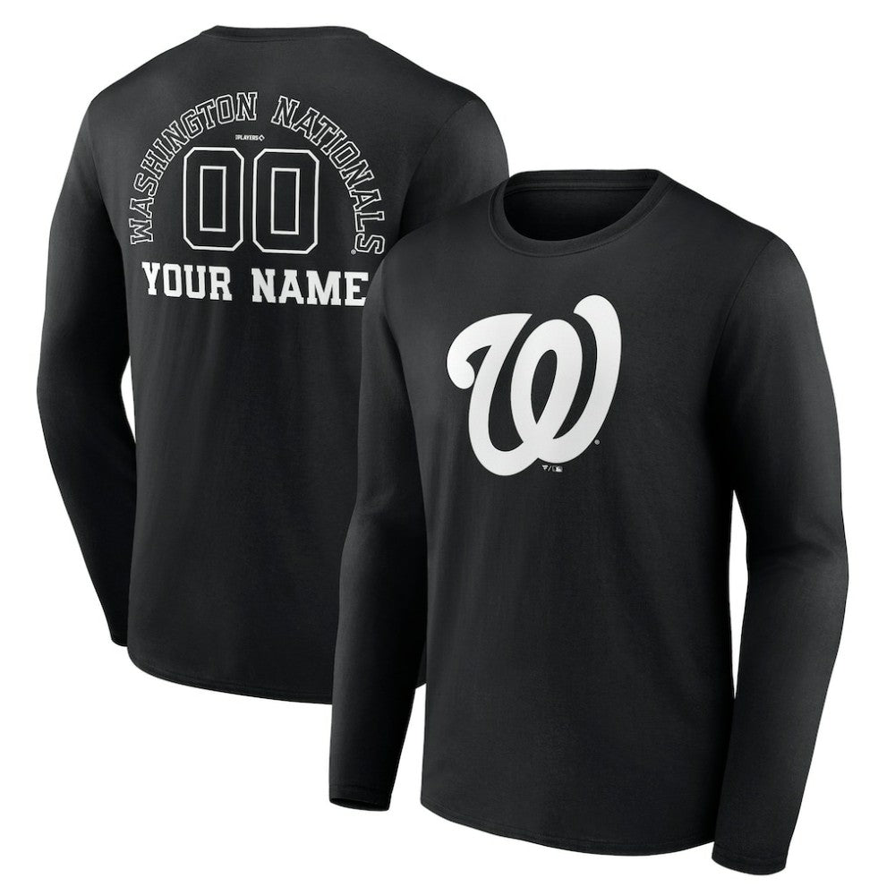 Washington Nationals Monochrome Personalized Name & Number Long Sleeve T-Shirt for sale