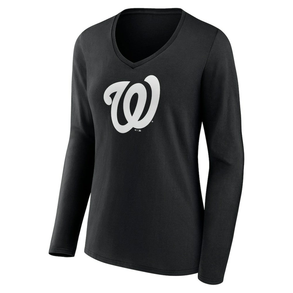 Washington Nationals Women's Monochrome Personalized Name & Number Long Sleeve V-Neck T-Shirt On Sale