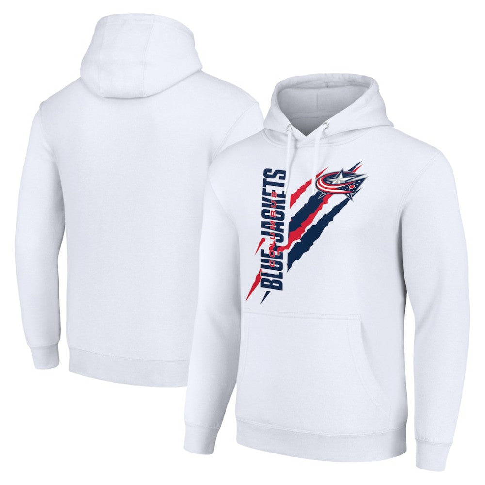 Columbus Blue Jackets - Starter Color Scratch Fleece Pullover Hoodie White