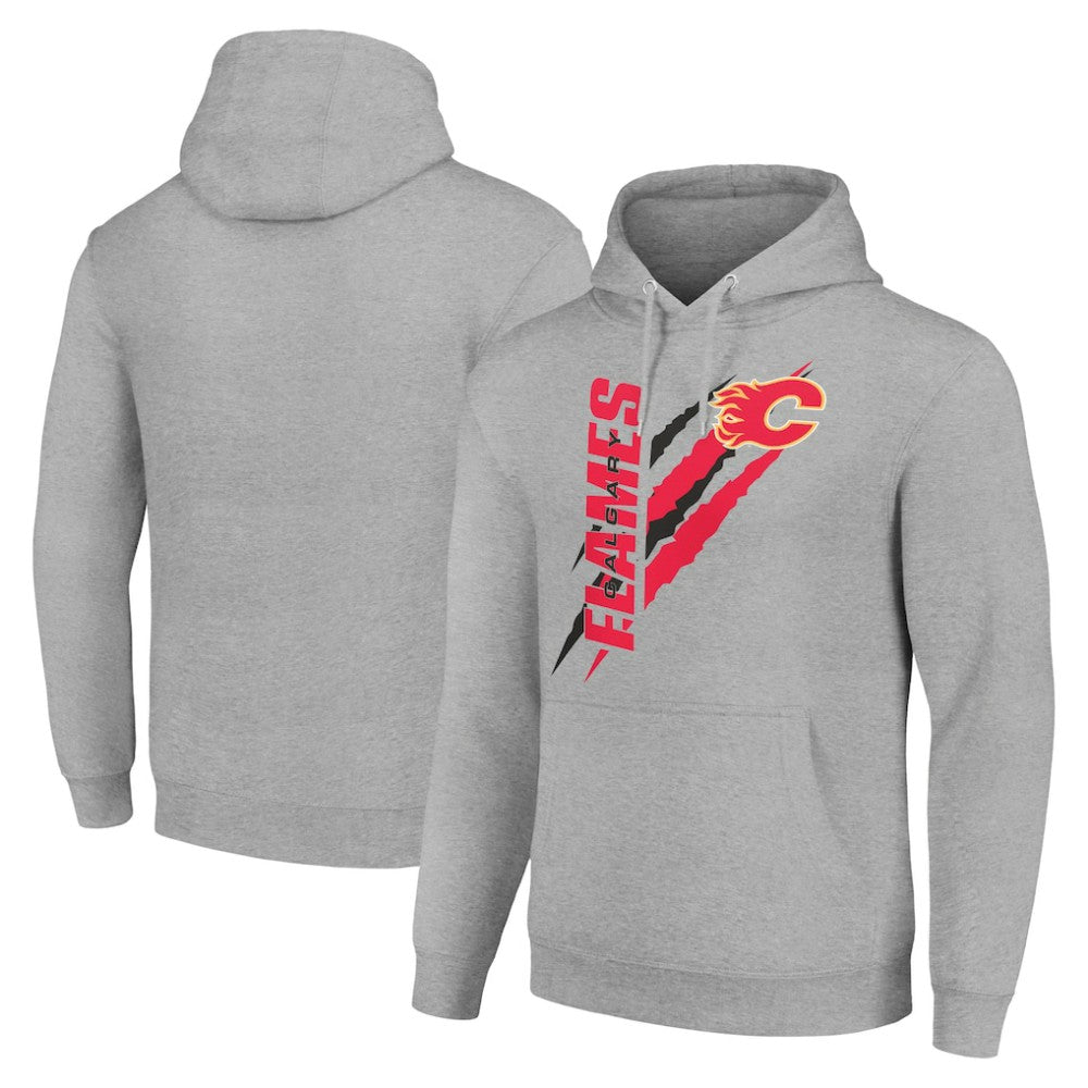 Calgary Flames - Starter Color Scratch Fleece Pullover Hoodie Heather Gray