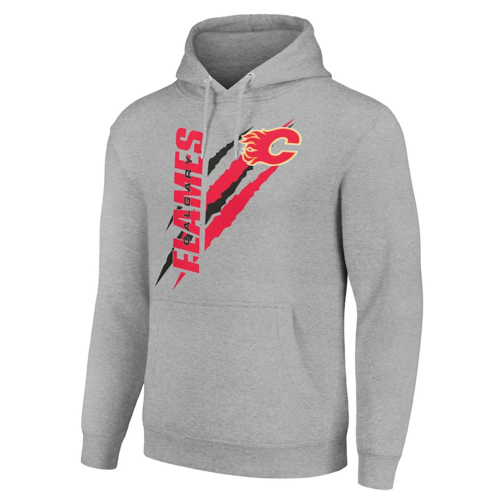 Calgary Flames - Starter Color Scratch Fleece Pullover Hoodie Heather Gray
