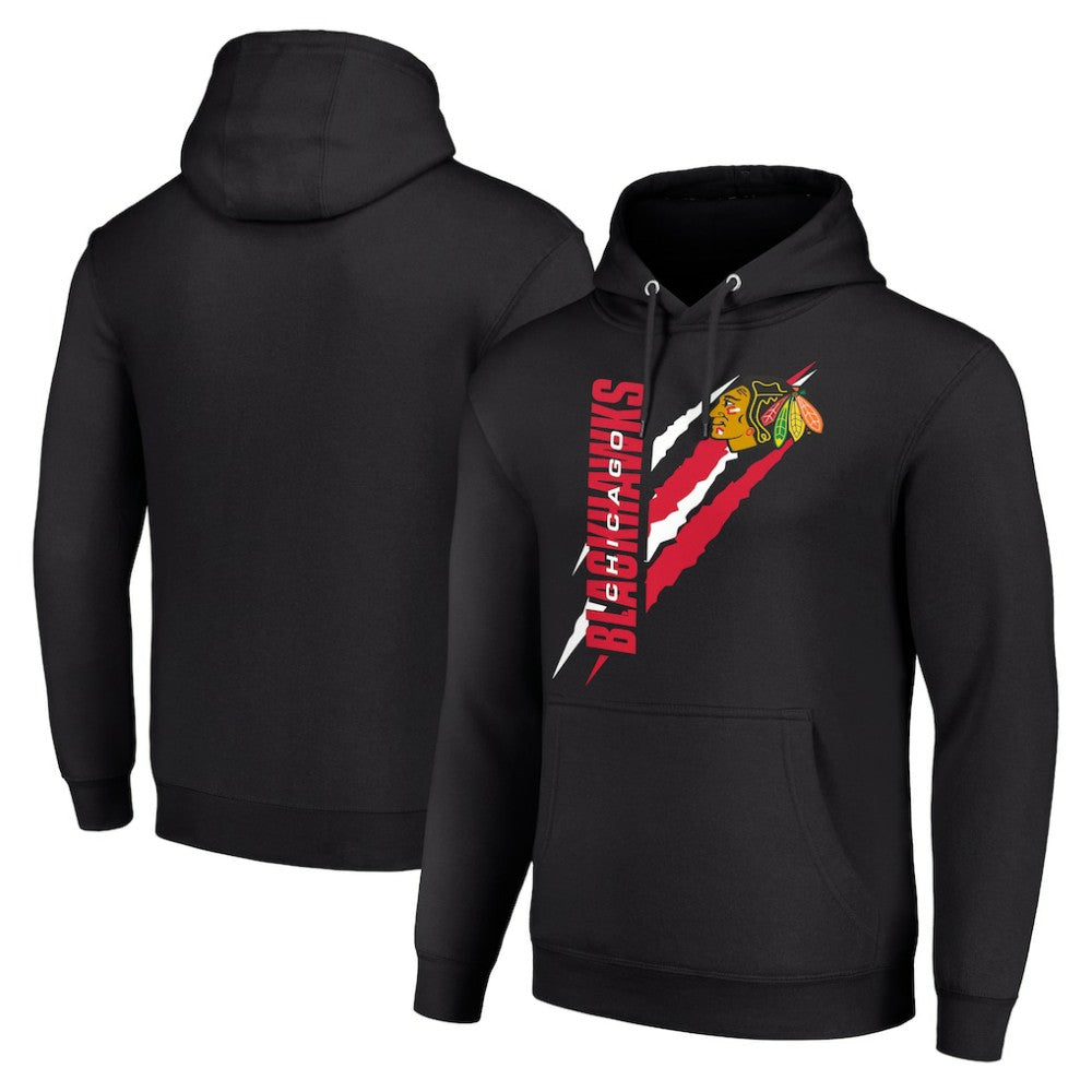Chicago Blackhawks Starter Color Scratch Fleece Pullover Hoodie Black