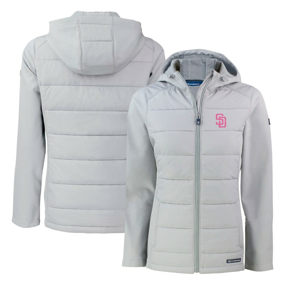 San Diego Padres Cutter & Buck Women's City Connect Evoke Hybrid Eco Softshell Recycled Full-Zip Hoodie Jacket Sale