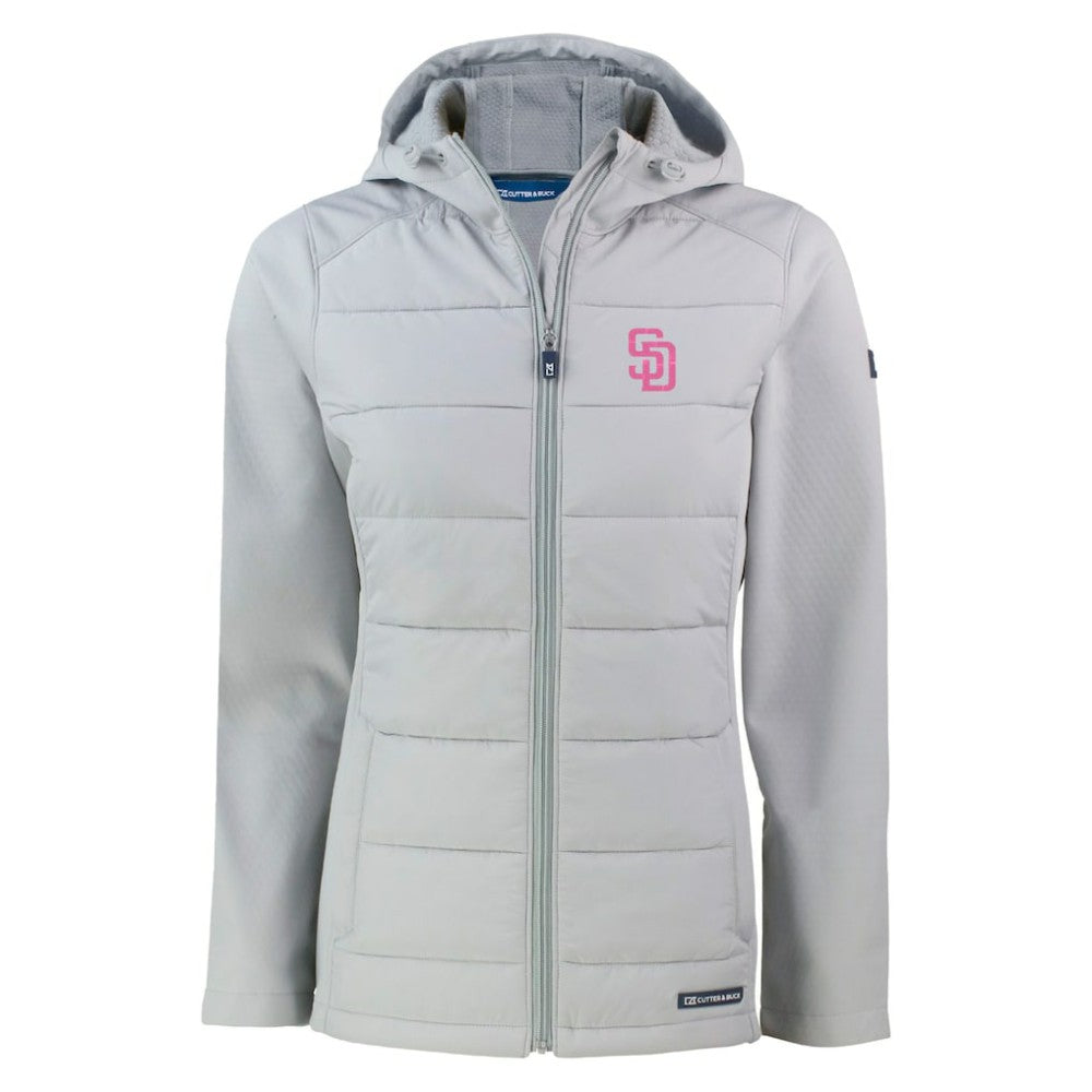 San Diego Padres Cutter & Buck Women's City Connect Evoke Hybrid Eco Softshell Recycled Full-Zip Hoodie Jacket Sale