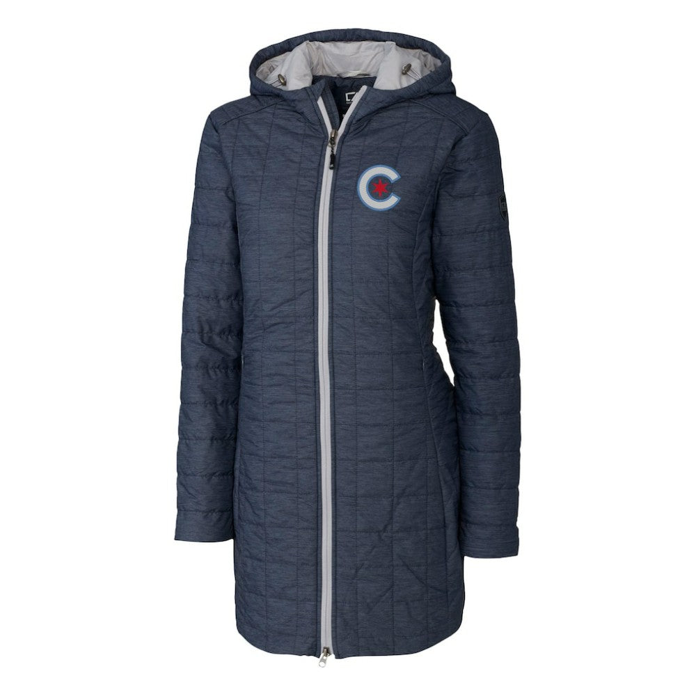 Chicago Cubs Cutter & Buck Women's City Connect Rainier PrimaLoft Eco Insulated Hooded Long Coat Online