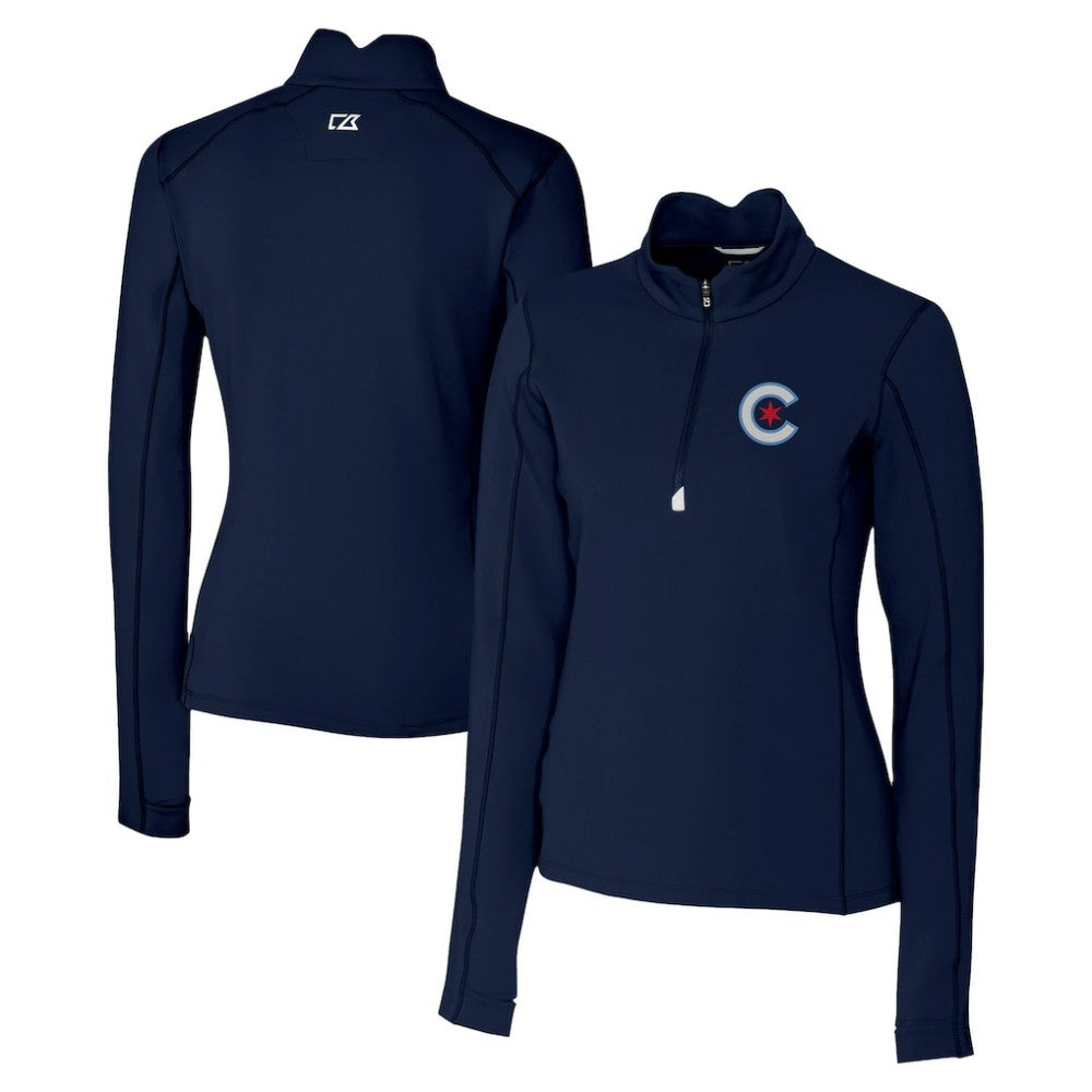 Chicago Cubs Cutter & Buck Women's City Connect Traverse Stretch Quarter-Zip Pullover Top Clearance
