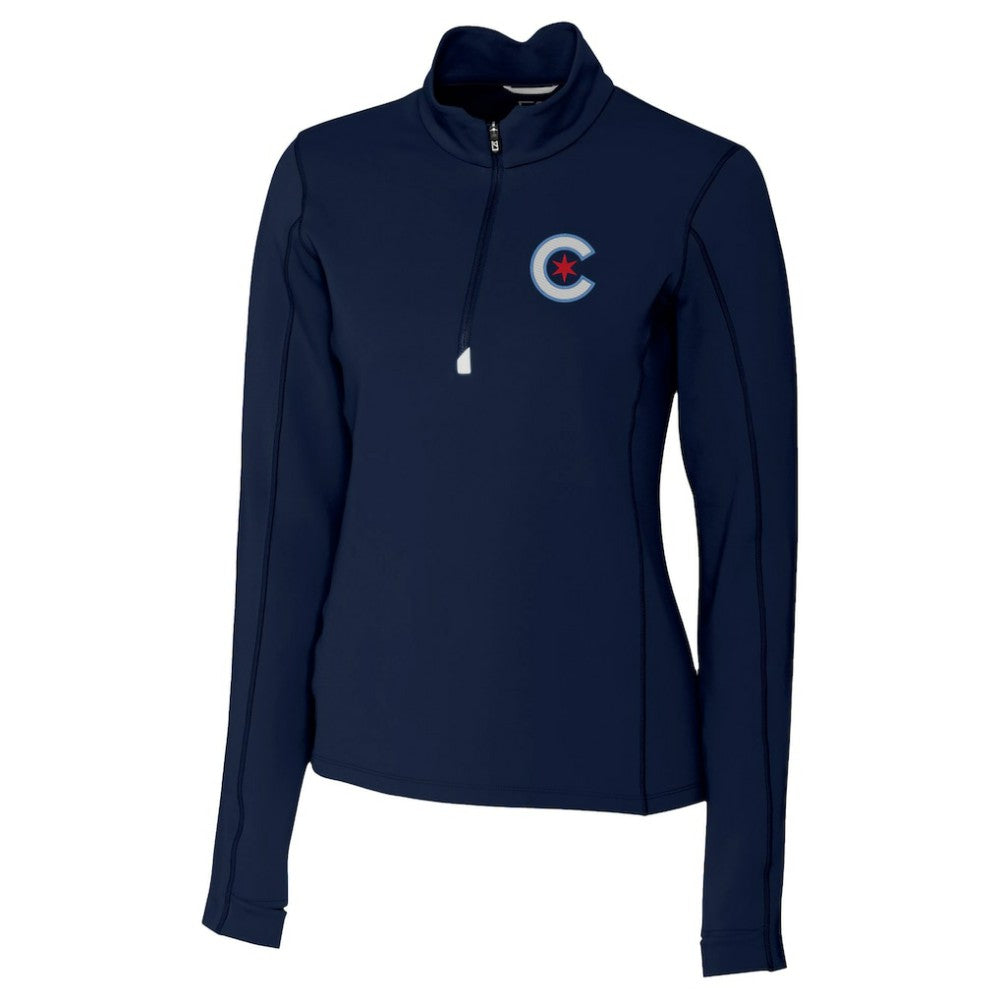 Chicago Cubs Cutter & Buck Women's City Connect Traverse Stretch Quarter-Zip Pullover Top Clearance