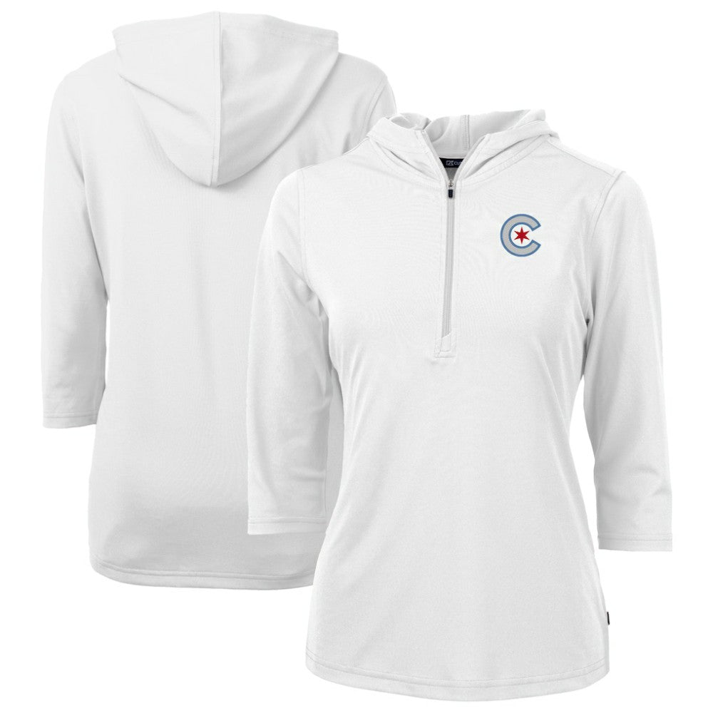 Chicago Cubs Cutter & Buck Women's City Connect Virtue Eco Pique Recycled Half-Zip Pullover Hoodie Sale