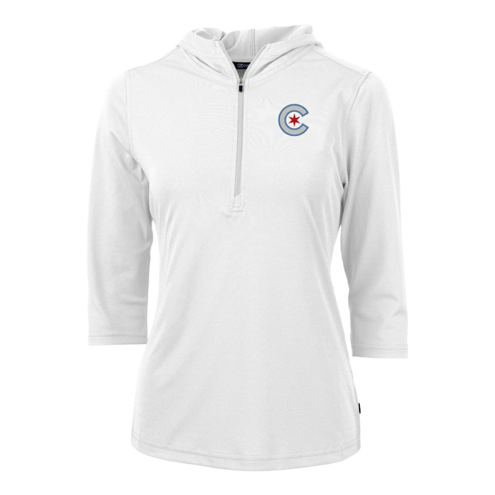 Chicago Cubs Cutter & Buck Women's City Connect Virtue Eco Pique Recycled Half-Zip Pullover Hoodie Sale
