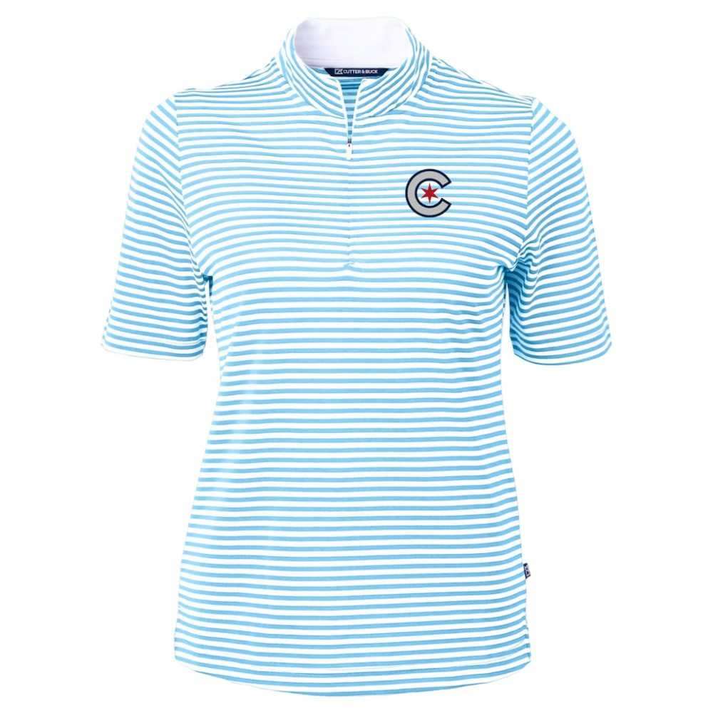 Chicago Cubs Cutter & Buck Women's City Connect Virtue Eco Pique Stripe Recycled Top Sale
