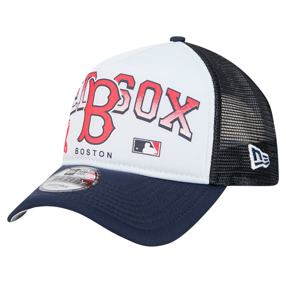 Boston Red Sox New Era Retro Wordmark 9FORTY A-Frame Trucker Adjustable Hat Lifestyle