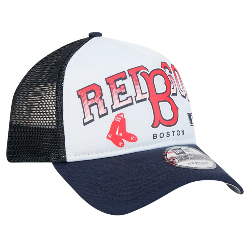 Boston Red Sox New Era Retro Wordmark 9FORTY A-Frame Trucker Adjustable Hat Lifestyle