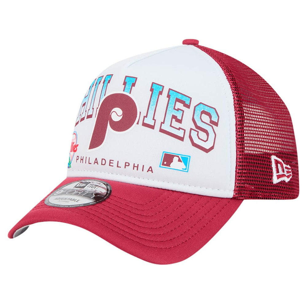 Philadelphia Phillies New Era Retro Wordmark 9FORTY A-Frame Trucker Adjustable Hat Sale