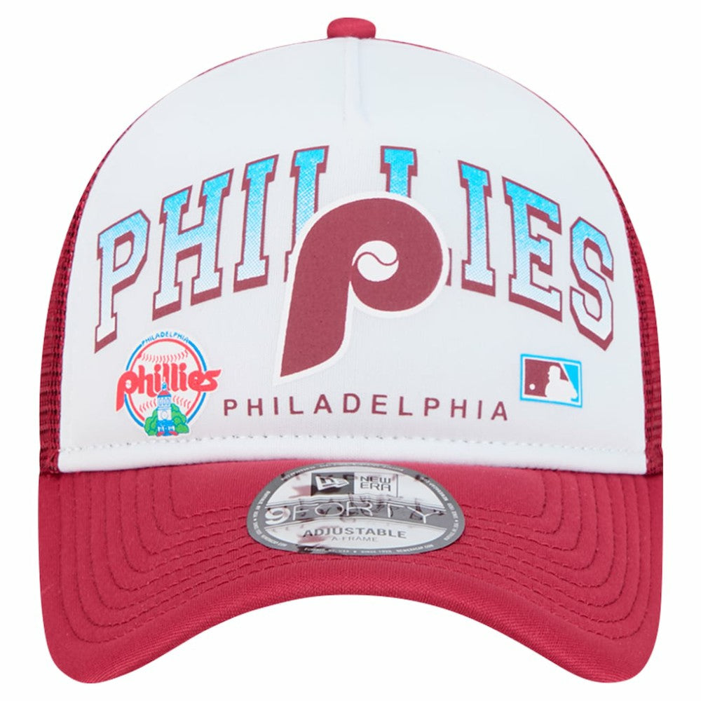 Philadelphia Phillies New Era Retro Wordmark 9FORTY A-Frame Trucker Adjustable Hat Sale